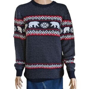 Aspen Men’s Sweater Polar Bear Snowflake Fair Isle Blue Christmas Grandpa Size S